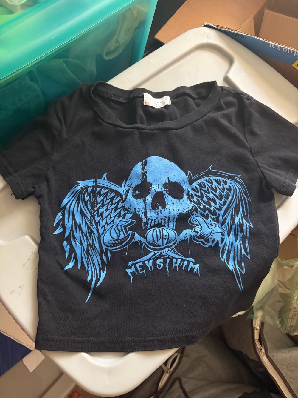 Meysikim Black Cropped Winged Skull Tee